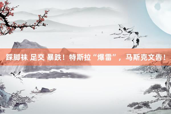 踩脚袜 足交 暴跌！特斯拉“爆雷”，马斯克文告！
